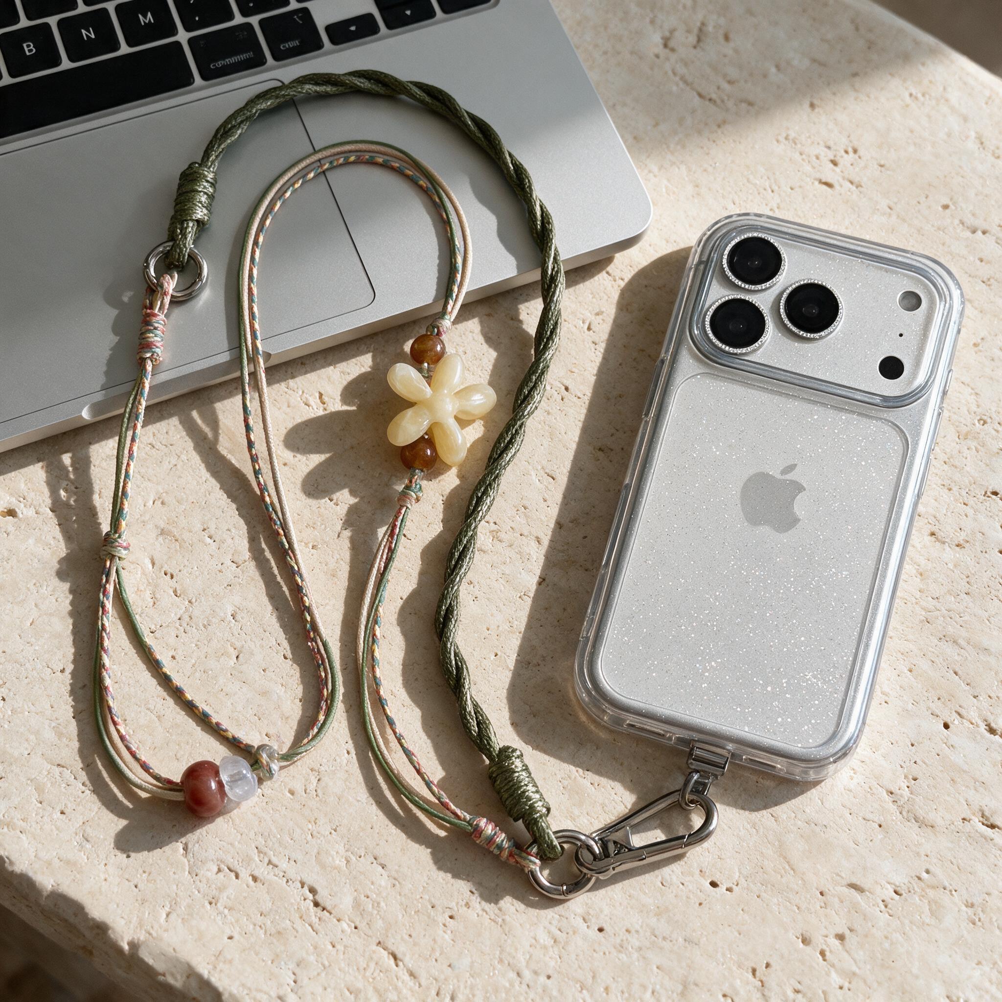 Handwoven Floral Crossbody Phone Strap