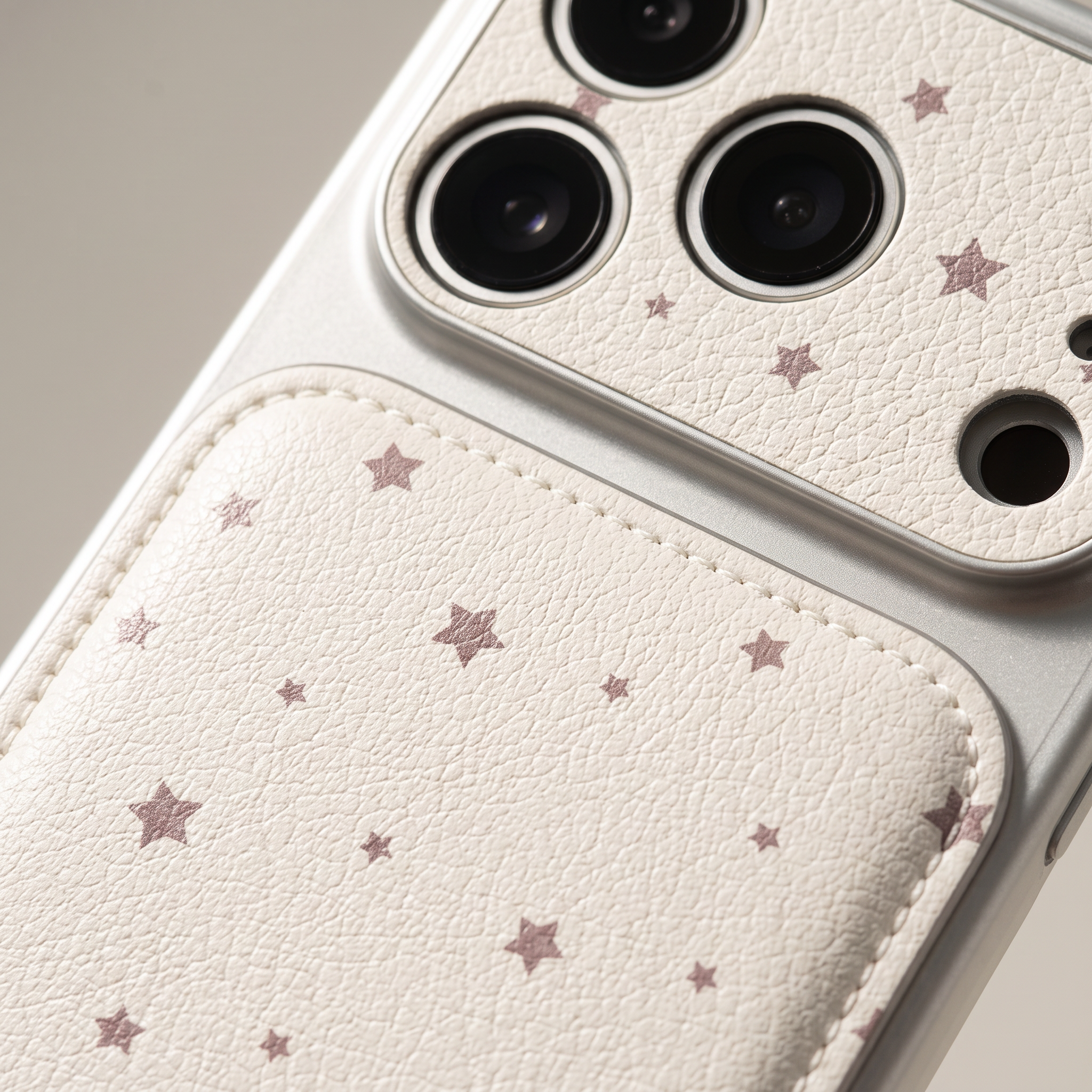 IPHONE Starry Faux Leather  Case | Soft Pink Star Print With Card Pocket