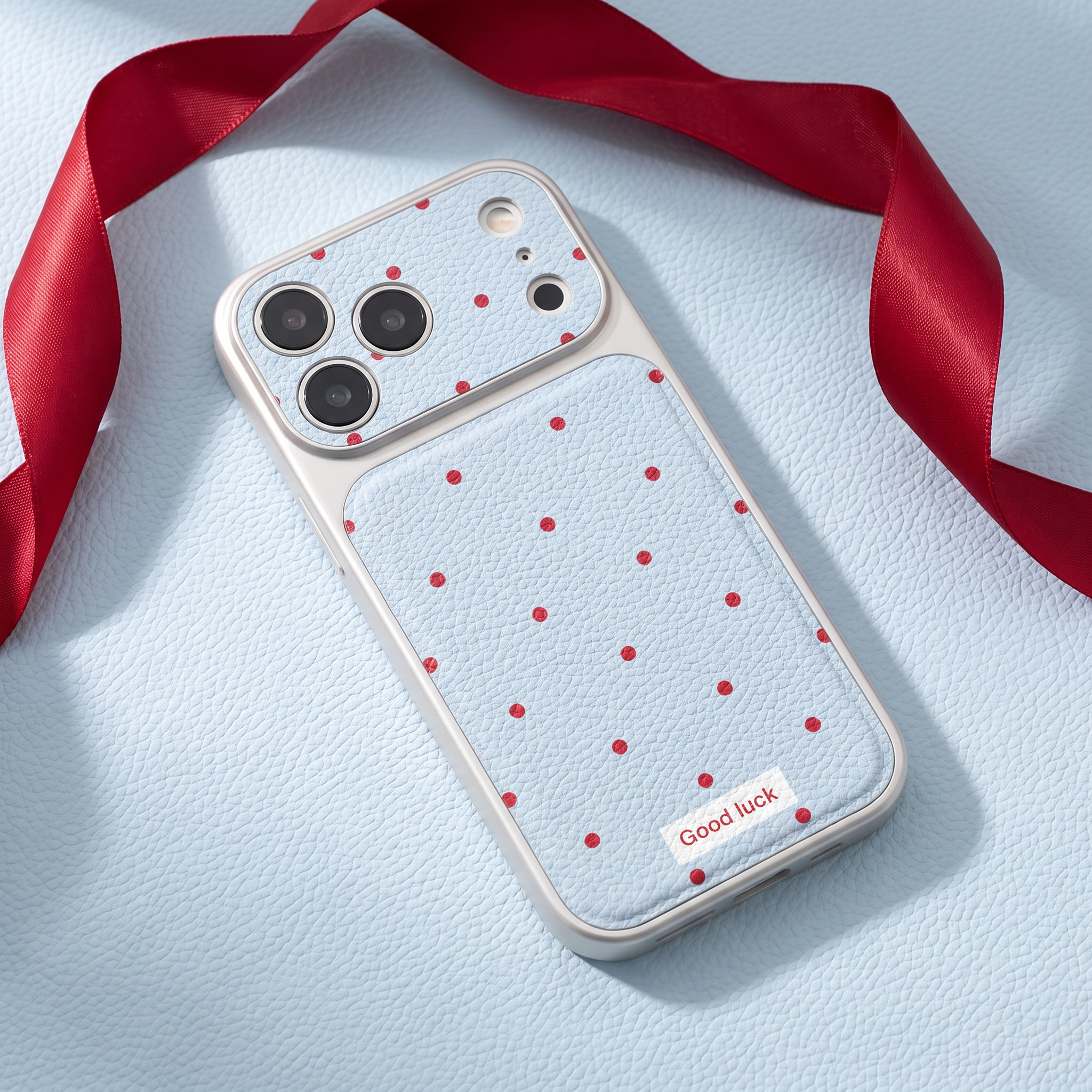 IPHONE Light Blue Polka Dot  Case | Good Luck Faux Leather Cover