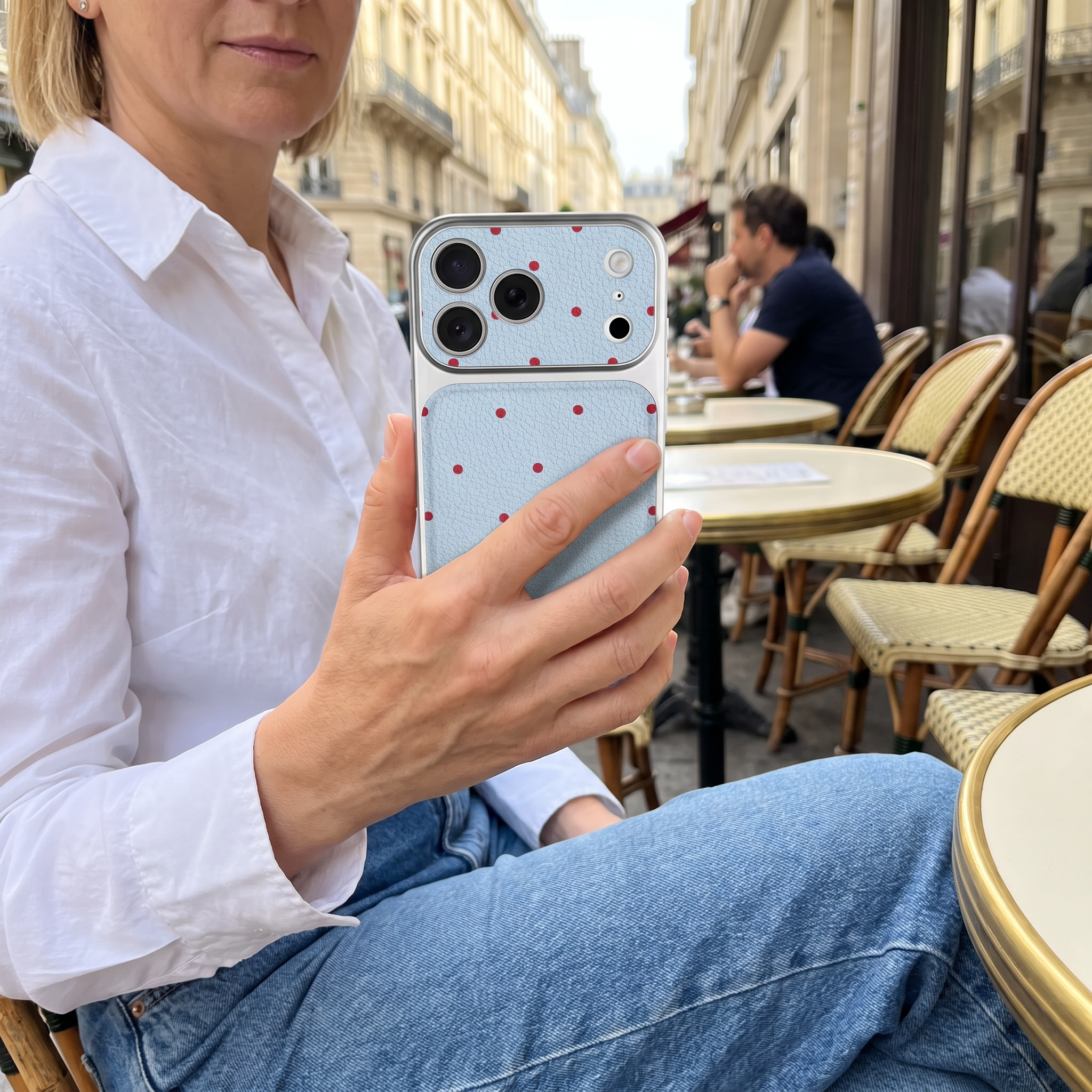 IPHONE Light Blue Polka Dot  Case | Good Luck Faux Leather Cover