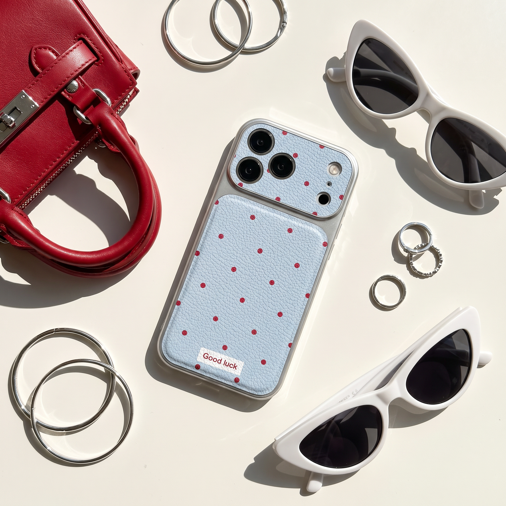 IPHONE Light Blue Polka Dot  Case | Good Luck Faux Leather Cover