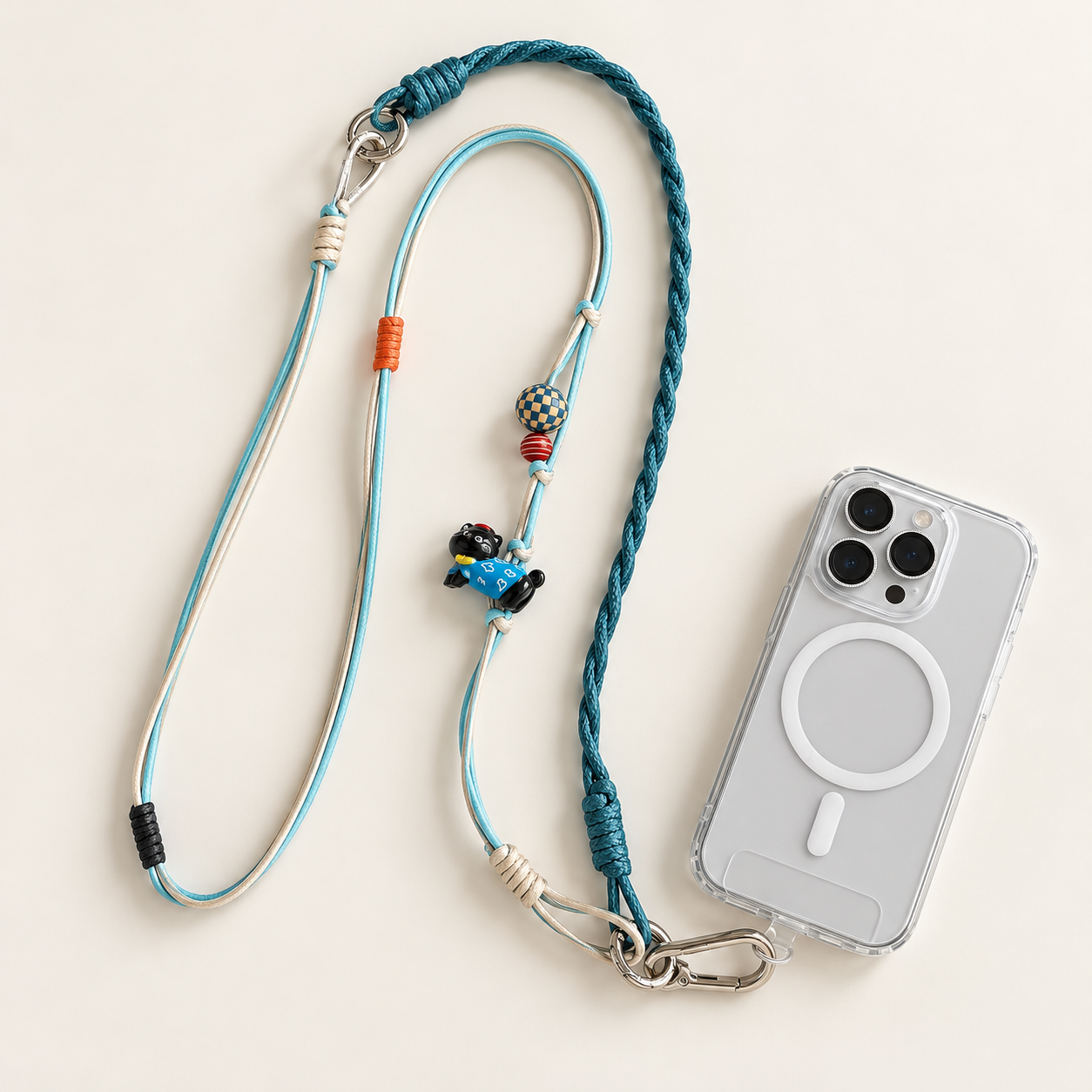 IPHNOE Boho Braided Crossbody Phone Strap | Cute Cartoon Charm Lanyard