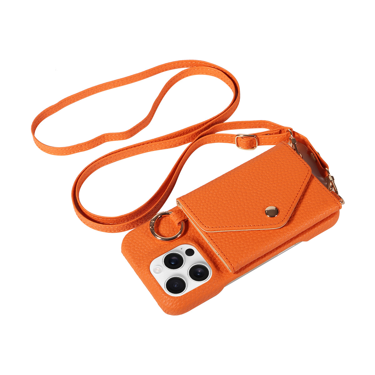 [Copy]IPHONE protective leather case for iPhone with a back-cover design, featuring a wrist strap and a crossbody shoulder strap