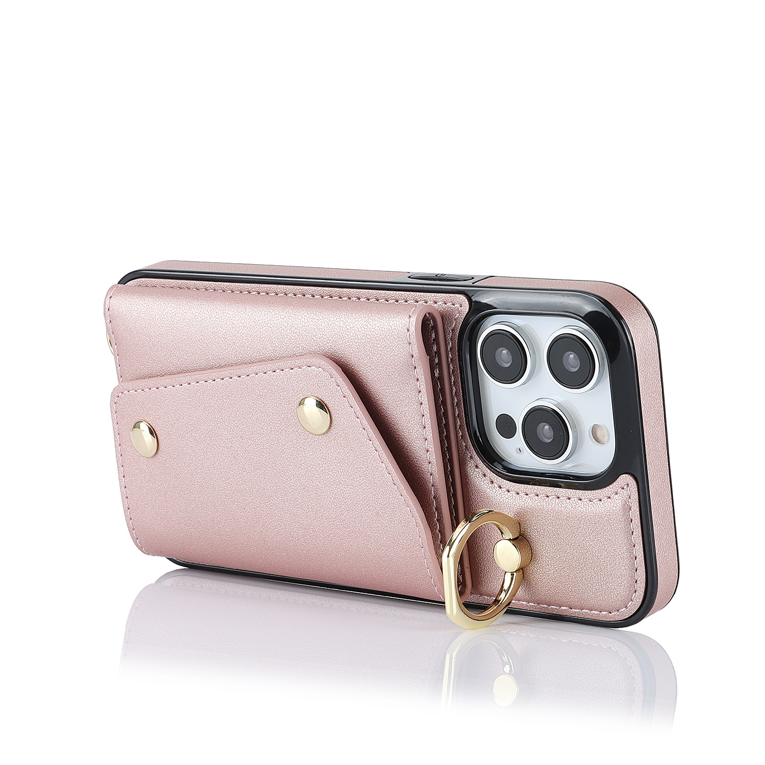 IPHONE protective leather case for iPhone with a back-cover design, featuring a wrist strap and a crossbody shoulder strap