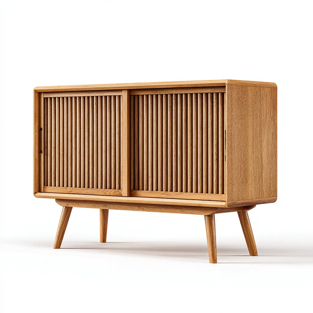 Credenza 130×42×78 cm - marrone chiaro - legno per sala da pranzo - design nordico con ante scorrevoli-Rovoraiostudio