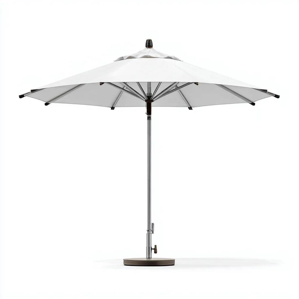 Ombrellone da sole per esterni 300×300×255 cm - bianco e grigio - struttura radiale con base compatta-Rovoraiostudio