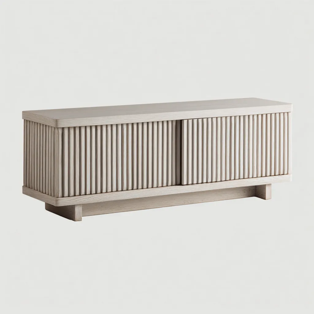 Credenza 160×42×72 cm - legno bianco crema - frontale scanalato contemporaneo-Rovoraiostudio