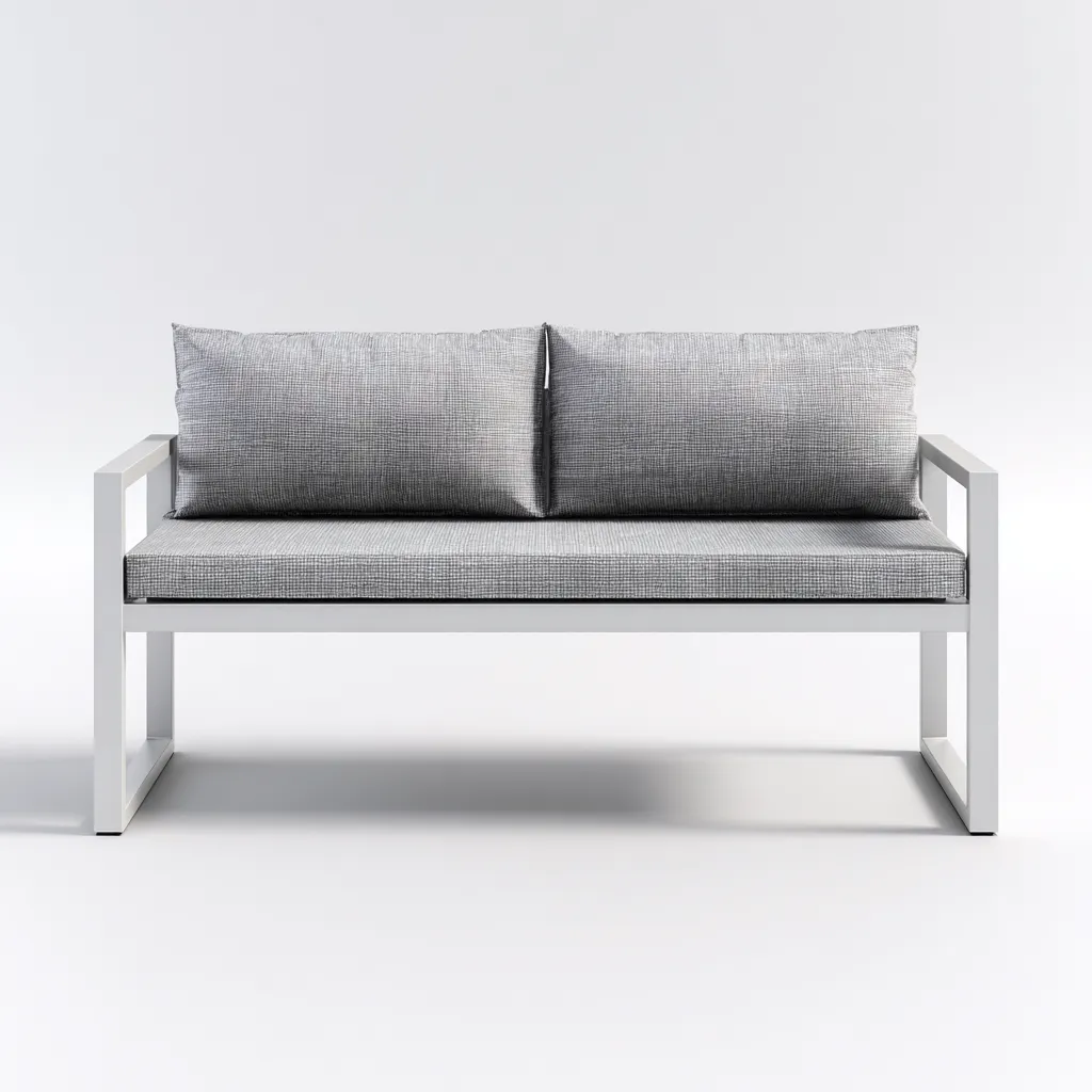 Divano da esterno 172×78×80 cm - metallo bianco e tessuto grigio - design lineare rialzato-Rovoraiostudio