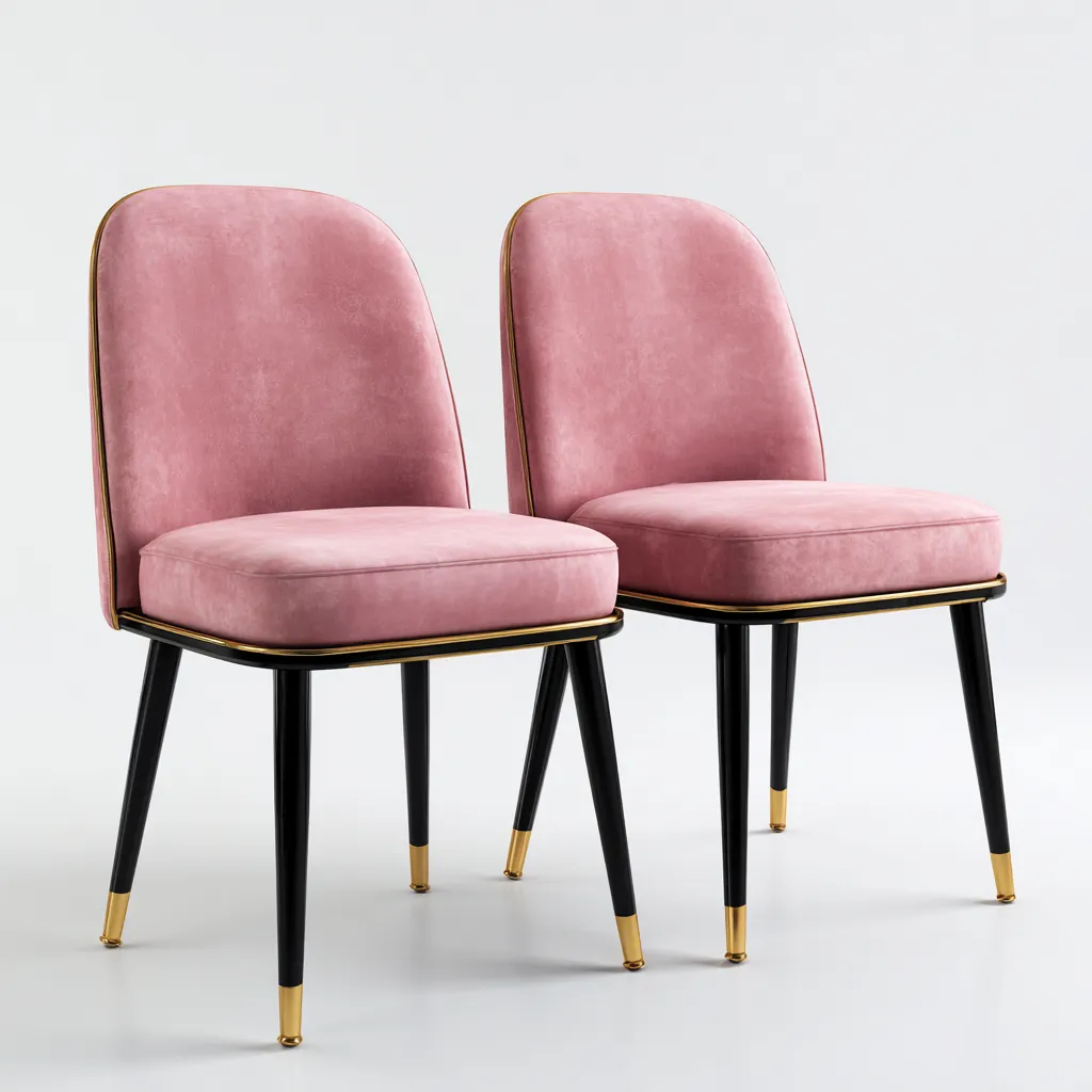 Set 2 sedie da pranzo 52×58×88 cm - tessuto rosa e struttura nera - design moderno imbottito-Rovoraiostudio