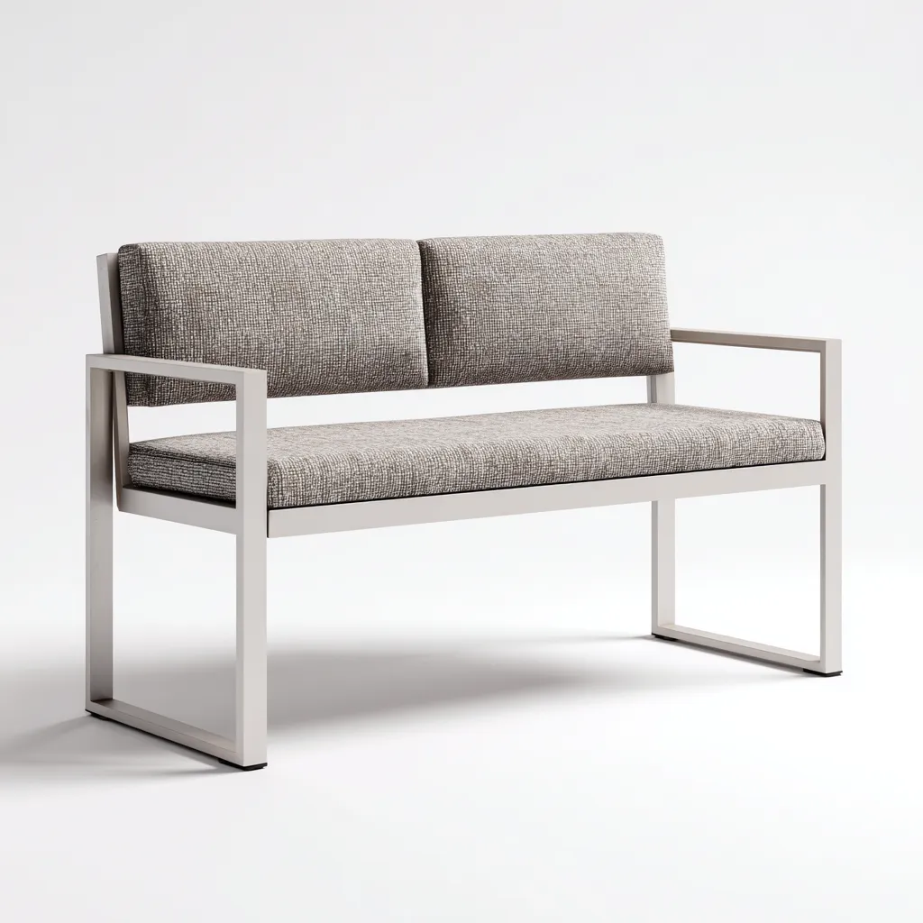 Divano da esterno 168×75×82 cm - tessuto grigio e metallo bianco - linea compatta per terrazza-Rovoraiostudio