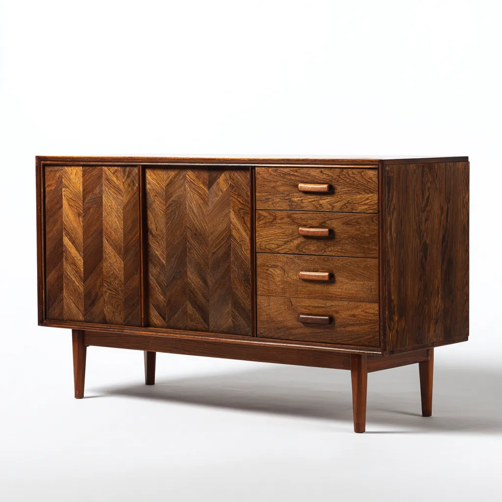 Credenza 125×42×78 cm - legno rovere naturale - frontale scanalato stile rétro-Rovoraiostudio