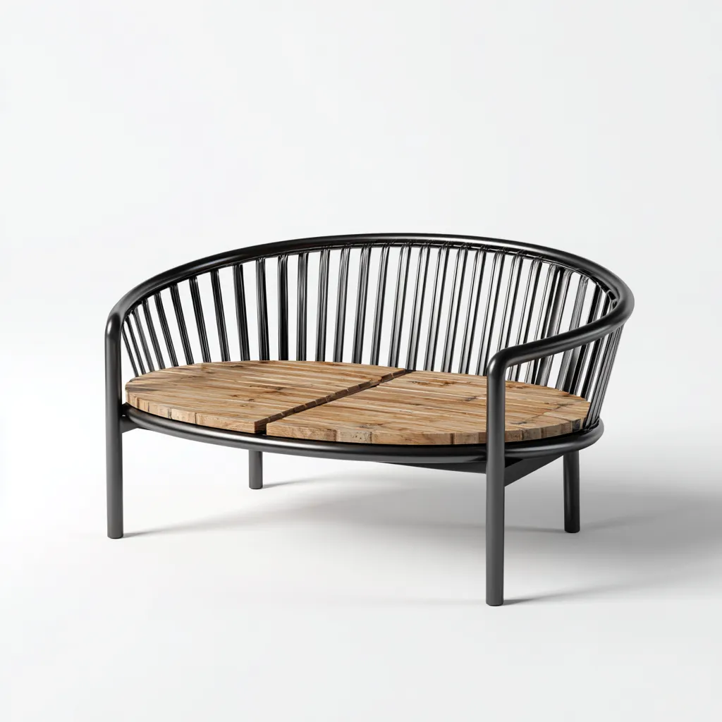 Divano da esterno 136×70×76 cm - legno marrone e metallo nero - design avvolgente-Rovoraiostudio