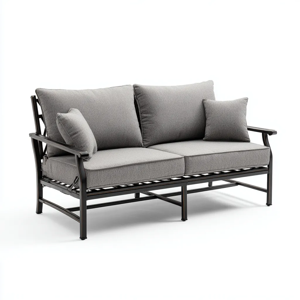 Divano da esterno in metallo 180×78×82 cm - nero e grigio - arredamento outdoor contemporaneo-Rovoraiostudio