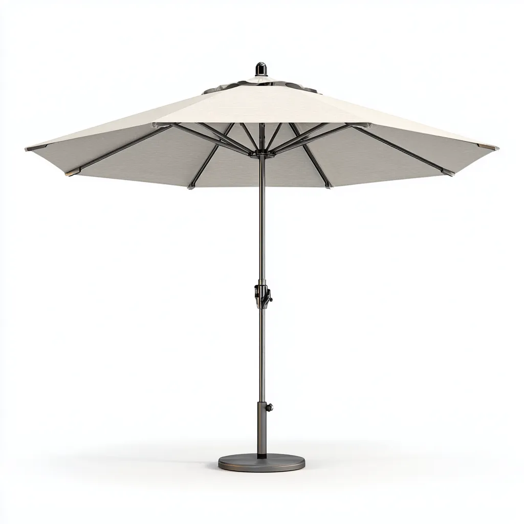 Ombrellone da sole per esterni 300×300×255 cm - bianco e grigio - struttura centrale con base rotonda-Rovoraiostudio