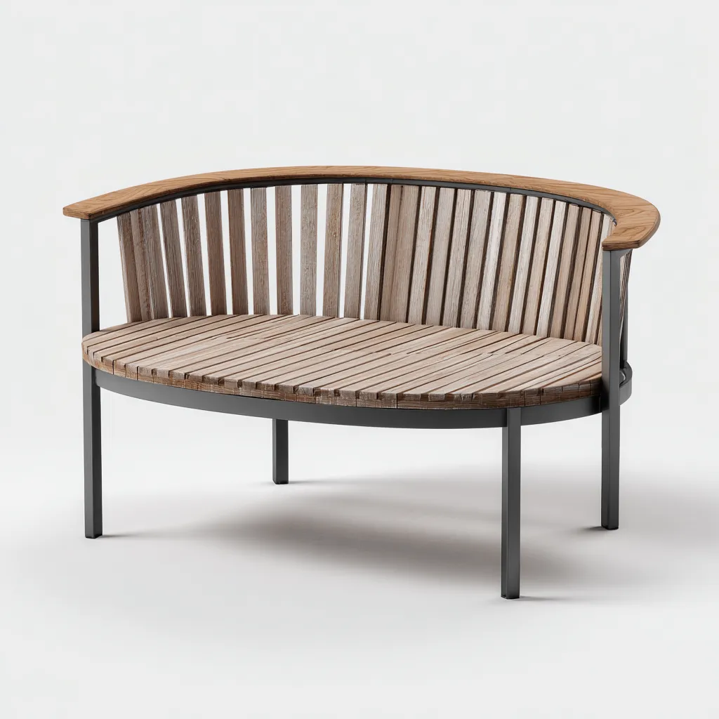 Divano da esterno 142×68×78 cm - legno marrone e metallo grigio - schienale curvo-Rovoraiostudio