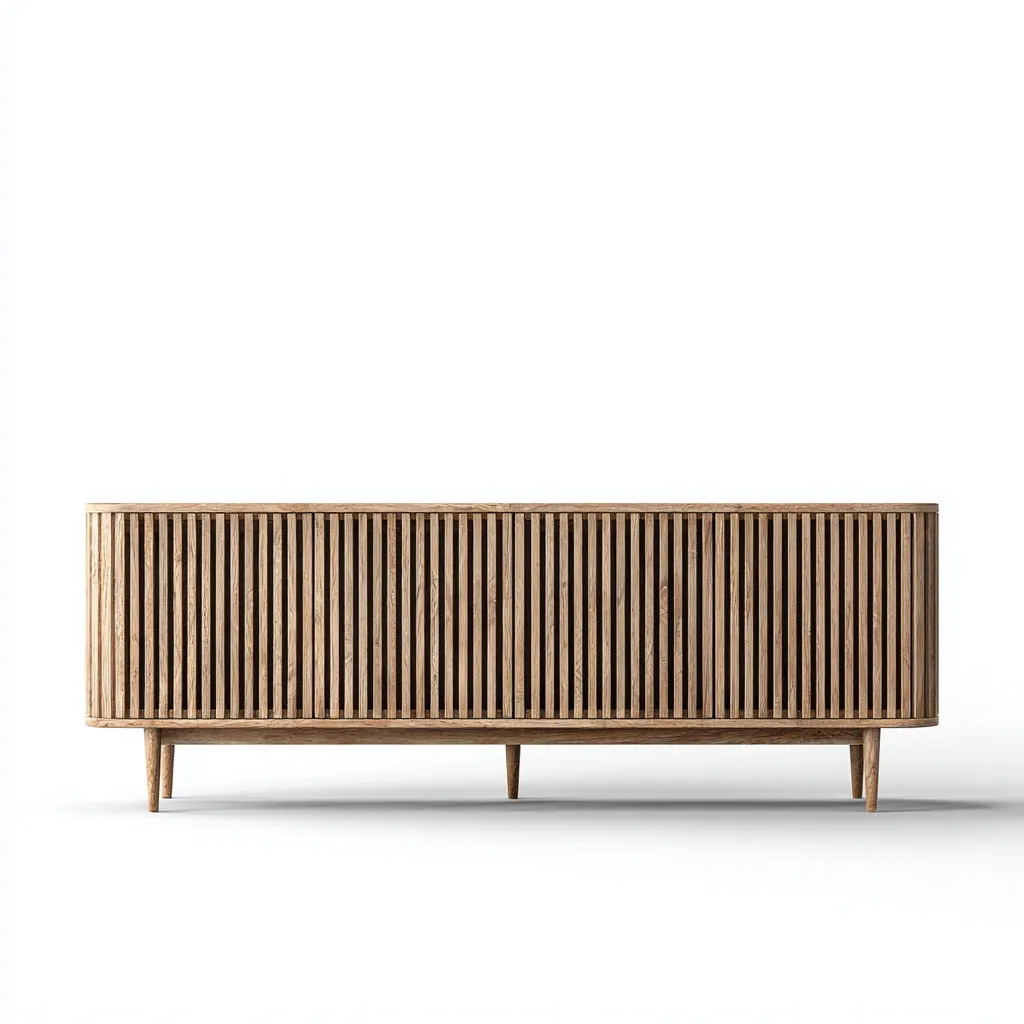 Credenza 180×45×70 cm - legno rovere naturale - design a listelli verticali-Rovoraiostudio