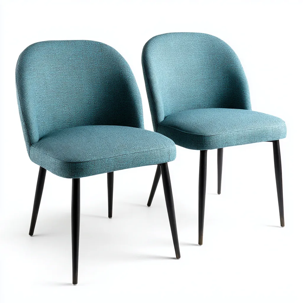 Sedia da pranzo 49×55×84 cm - tessuto azzurro petrolio e metallo nero - schienale avvolgente-Rovoraiostudio