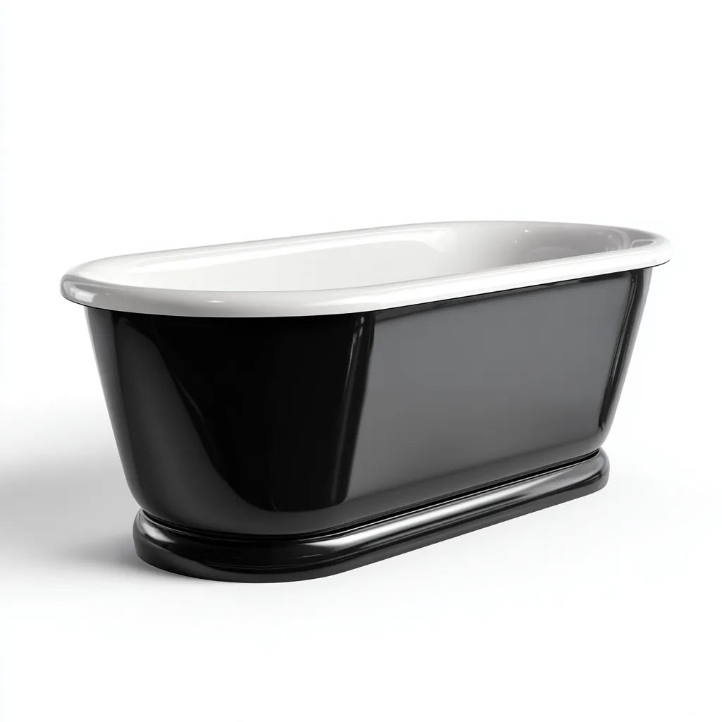Vasca freestanding 165×78×60 cm - nero e bianco - struttura rettangolare arrotondata con base integrata-Kavexnest