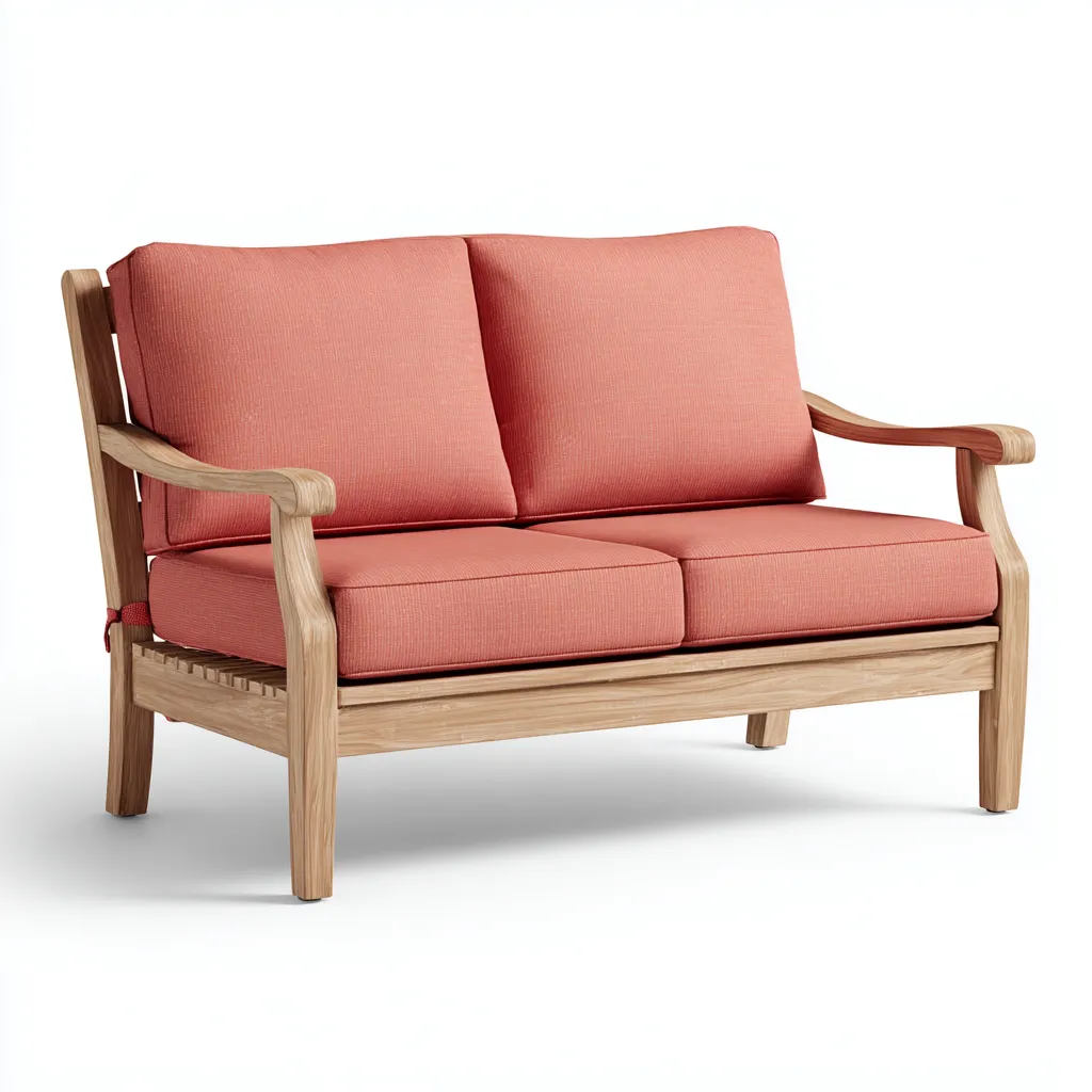 Divano da esterno 160×82×82 cm - corallo legno naturale - seduta imbottita con braccioli curvi-Kavexnest