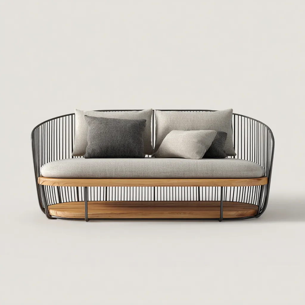 Divano da esterno 165×78×76 cm - grigio chiaro e nero - con struttura in metallo e base in legno-Kavexnest
