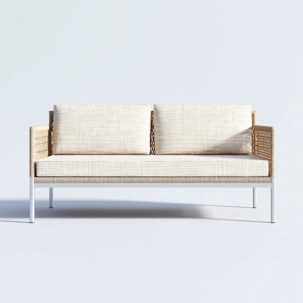 Divano da esterno 152×72×80 cm - beige bianco - struttura lineare con intreccio laterale-Kavexnest