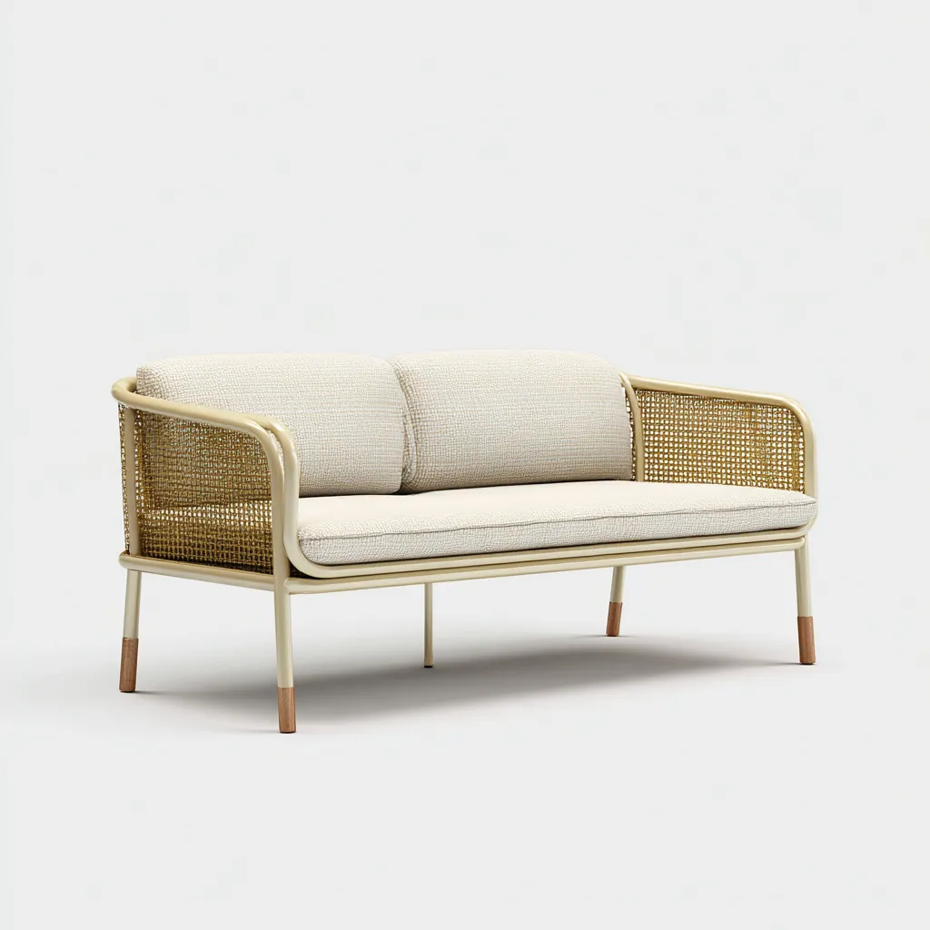 Divano Da Esterno 152×74×80 cm - beige e avorio - metallo intrecciato - per giardino-Kavexnest