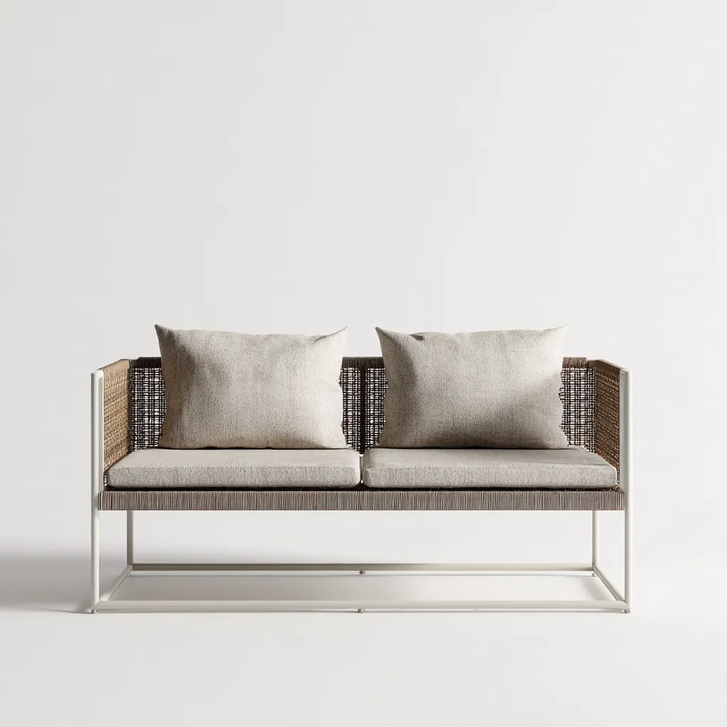 Divano da esterno 166×75×78 cm - beige marrone bianco - intreccio sintetico e metallo-Kavexnest