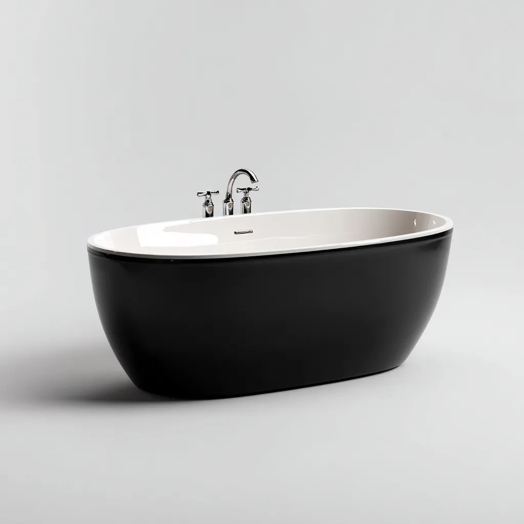 Vasca freestanding in acrilico 170×78×58 cm - nero e bianco - profilo ovale moderno-Kavexnest