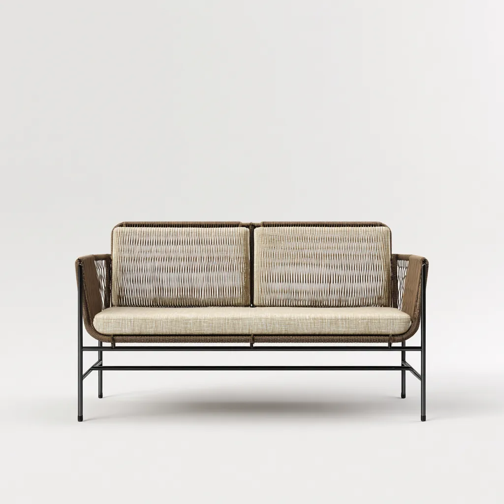Divano da esterno 148×74×82 cm - beige marrone nero - struttura intrecciata in metallo-Kavexnest