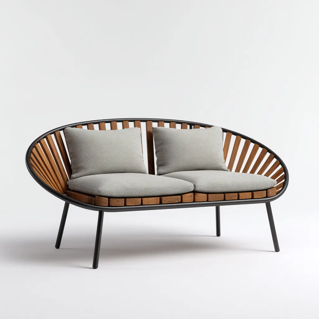 Divano da esterno 172×82×79 cm - beige marrone nero - struttura curva in metallo e legno-Kavexnest