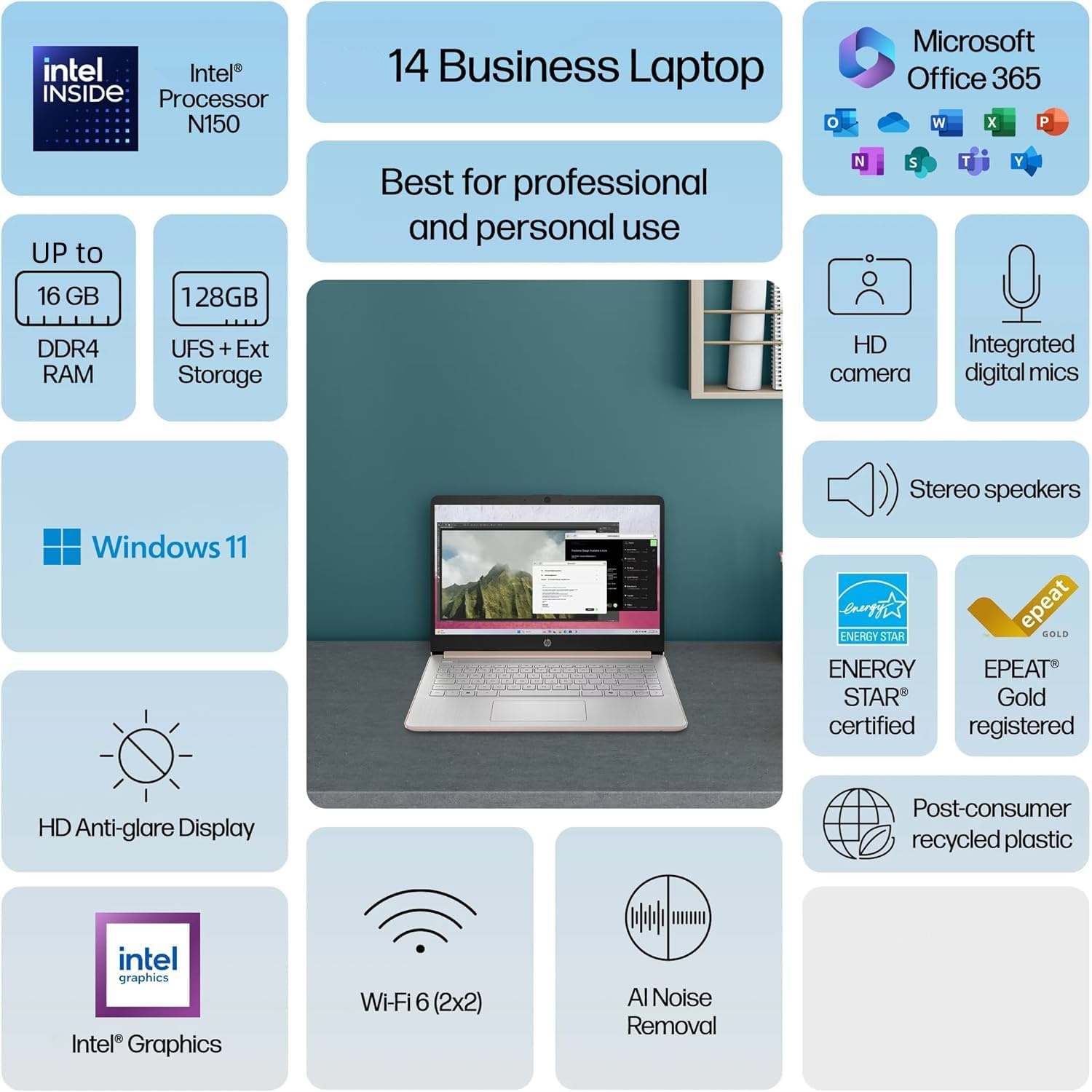 14" Laptop 2026 Edition, Intel Processor, 16GB RAM, 256GB SSD+128GB UFS | Copilot AI, Long Battery Life, Lightweight 3.11 lbs