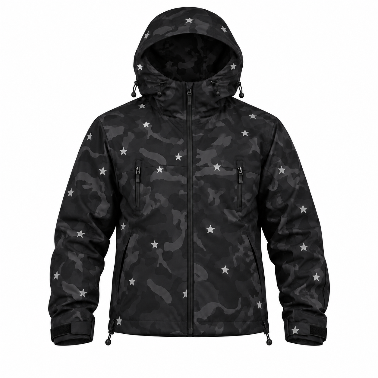 Night Shard camo tech jacket five-point stars in normal light