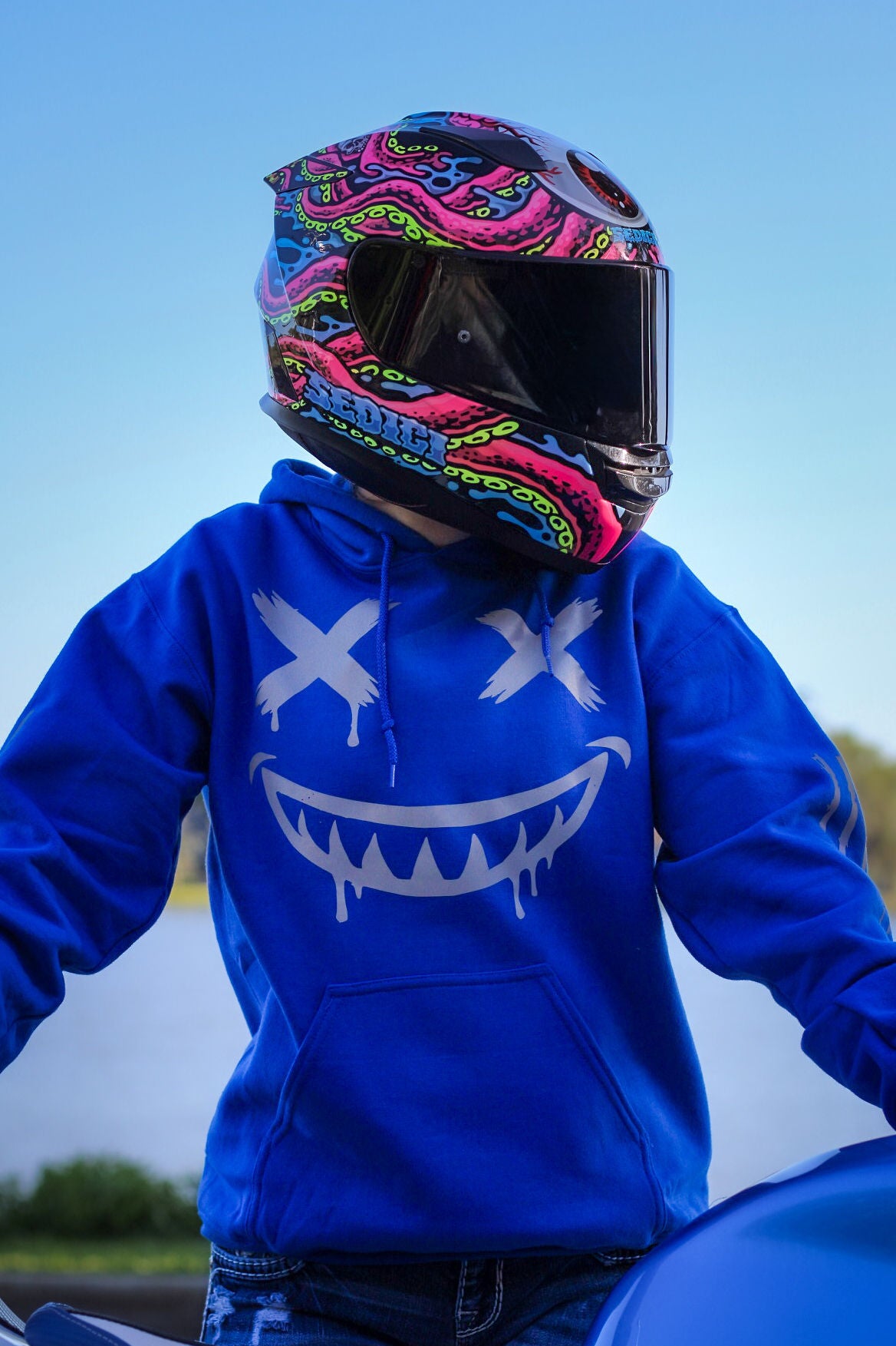 Reflective Smiley Motorcycle Hoodie - High Visibility Riding Hoodie — image 2