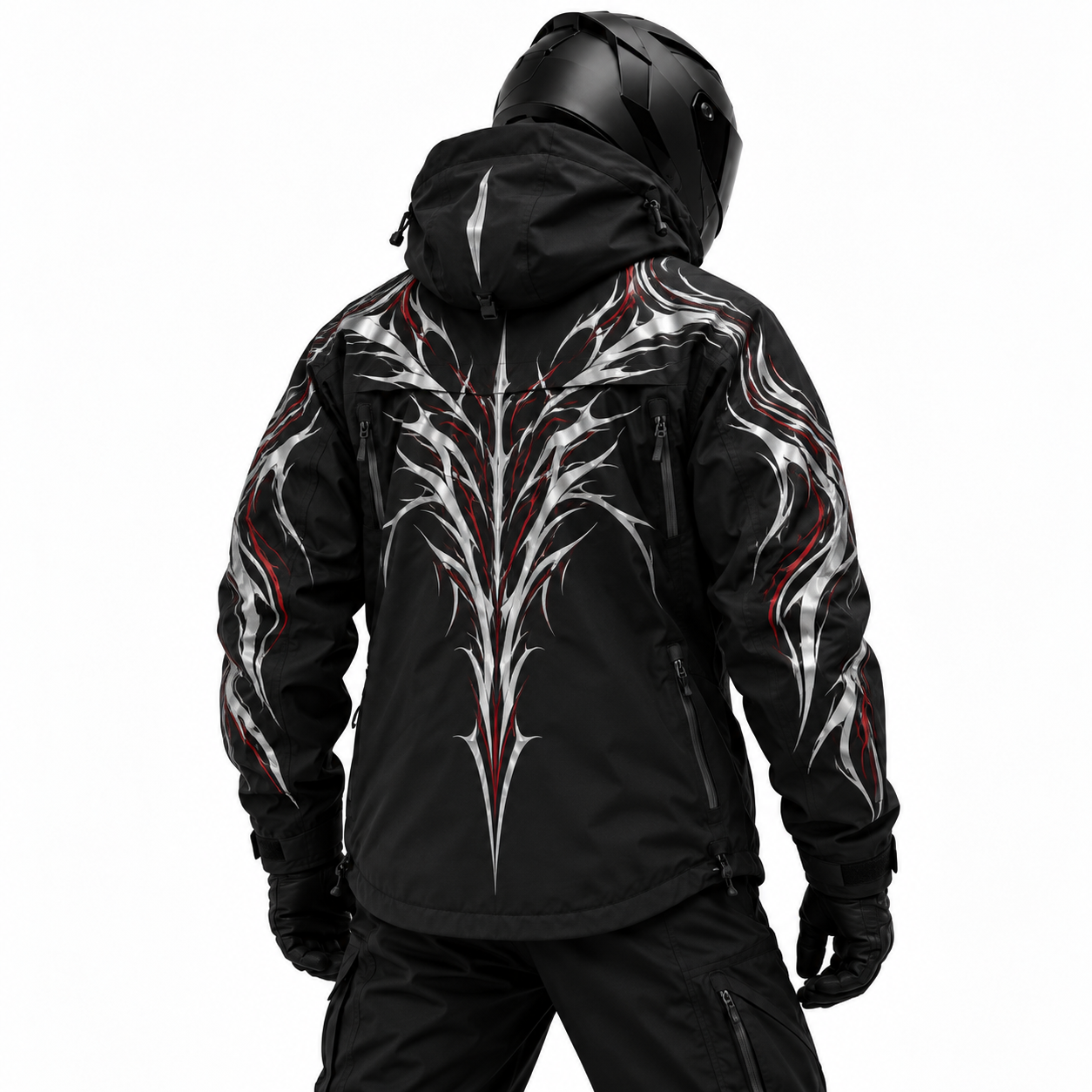 Crimson Thorn Reflective Hardshell Jacket rear studio view