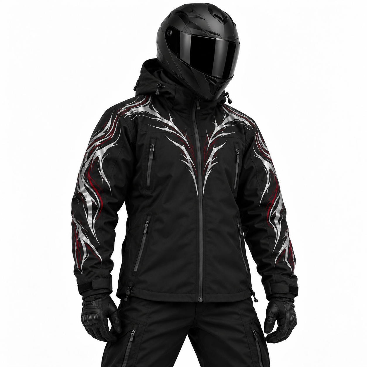 Crimson Thorn Reflective Hardshell Jacket front studio view