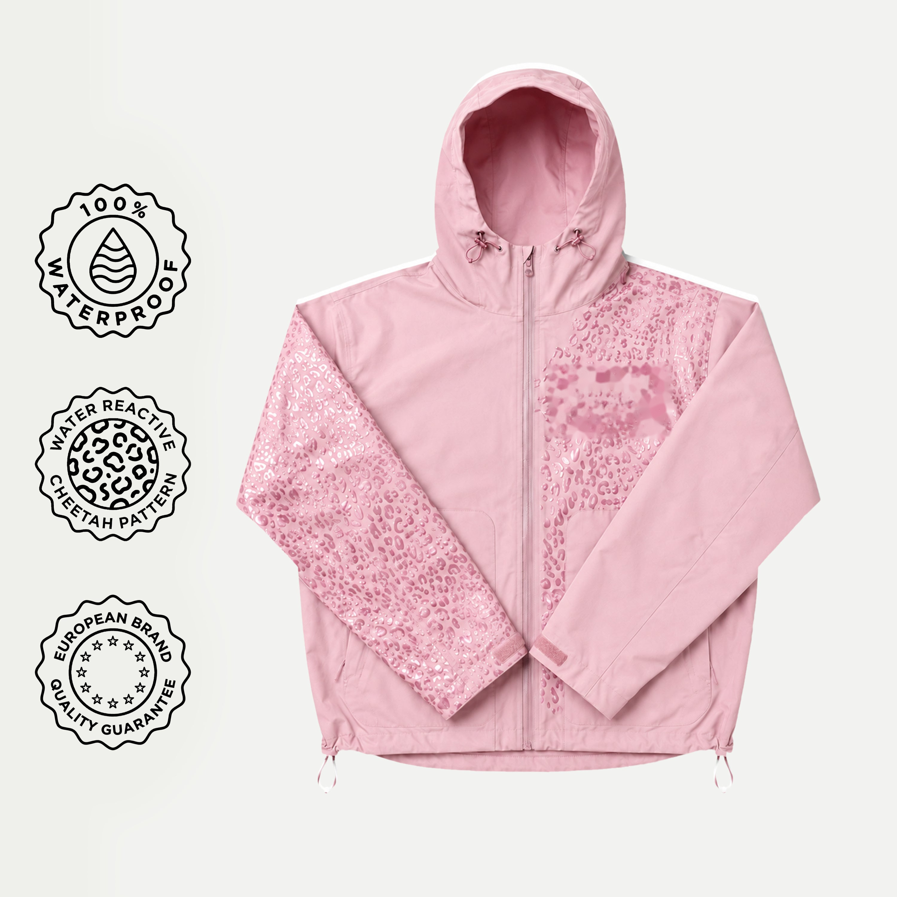 Water Reactive Cheetah Rain Jacket - Pink — clean gallery image