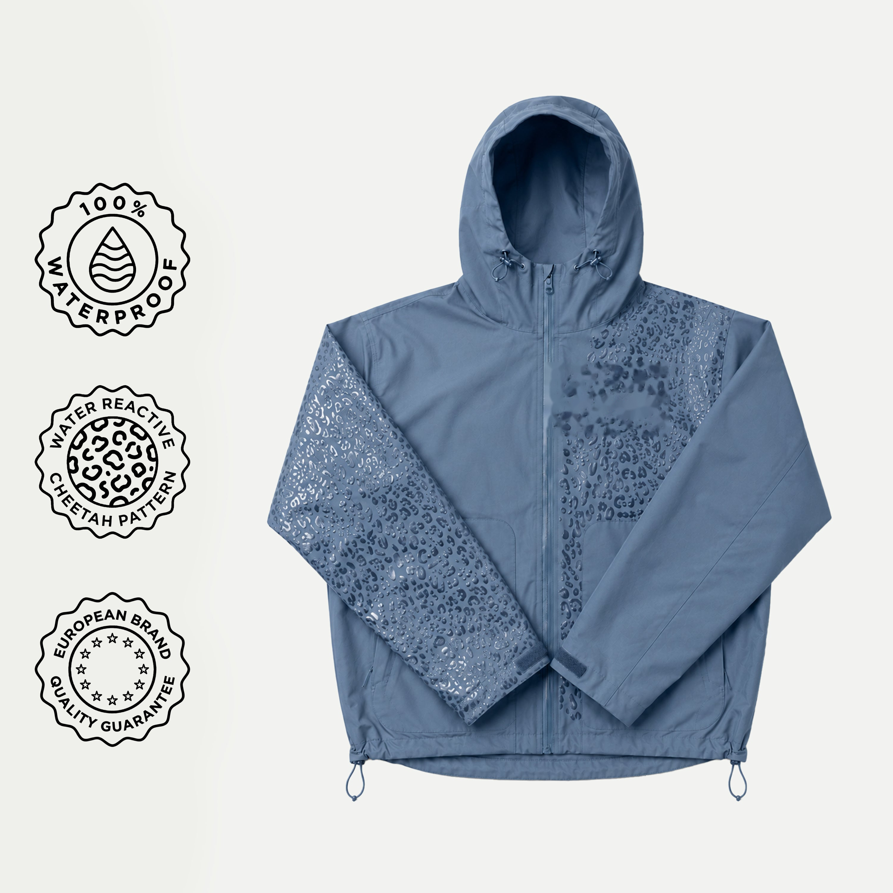 Water Reactive Cheetah Rain Jacket - Blue — clean gallery image