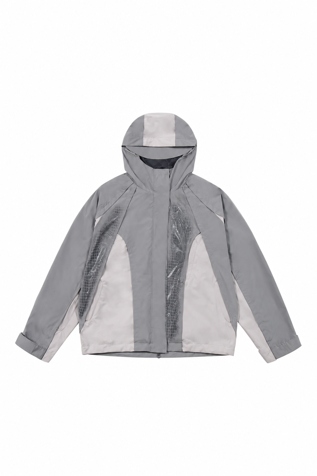 Grey reptile rain jacket water-reactive product view
