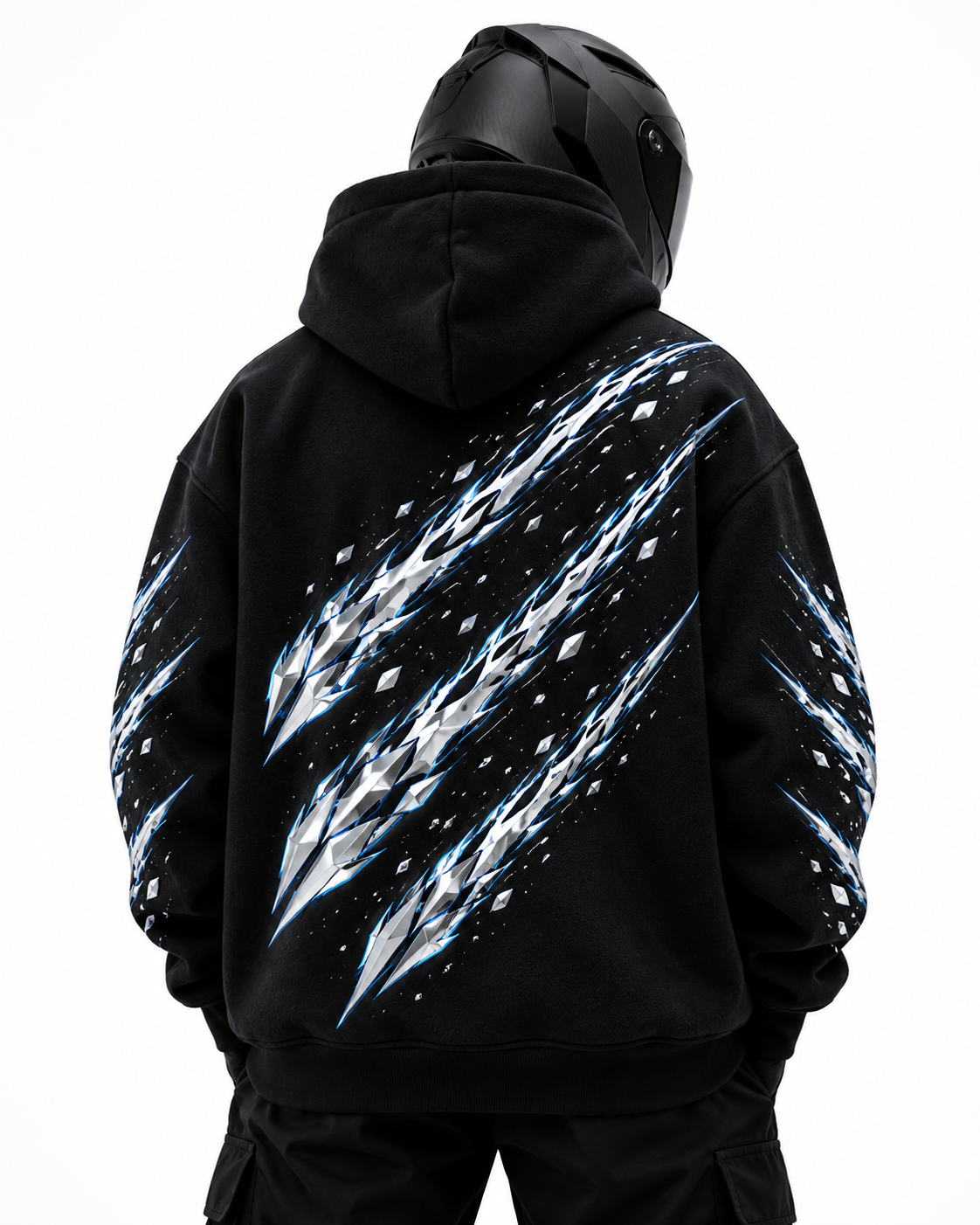 Meteor Trail Reflective Hoodie back studio view