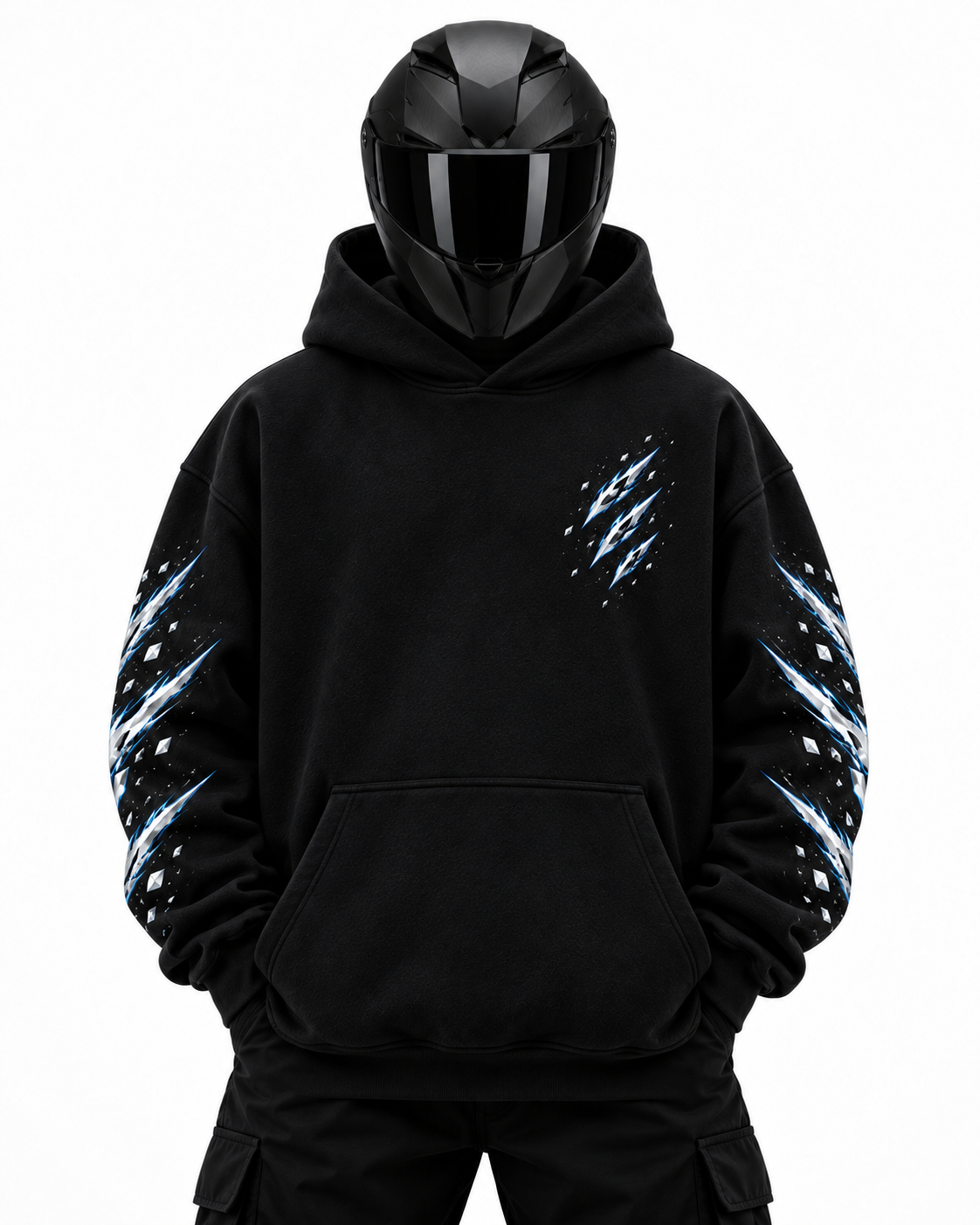 Meteor Trail Reflective Hoodie front studio view