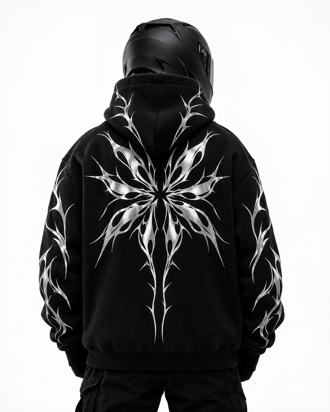 Night Bloom Reflective Hoodie back studio view