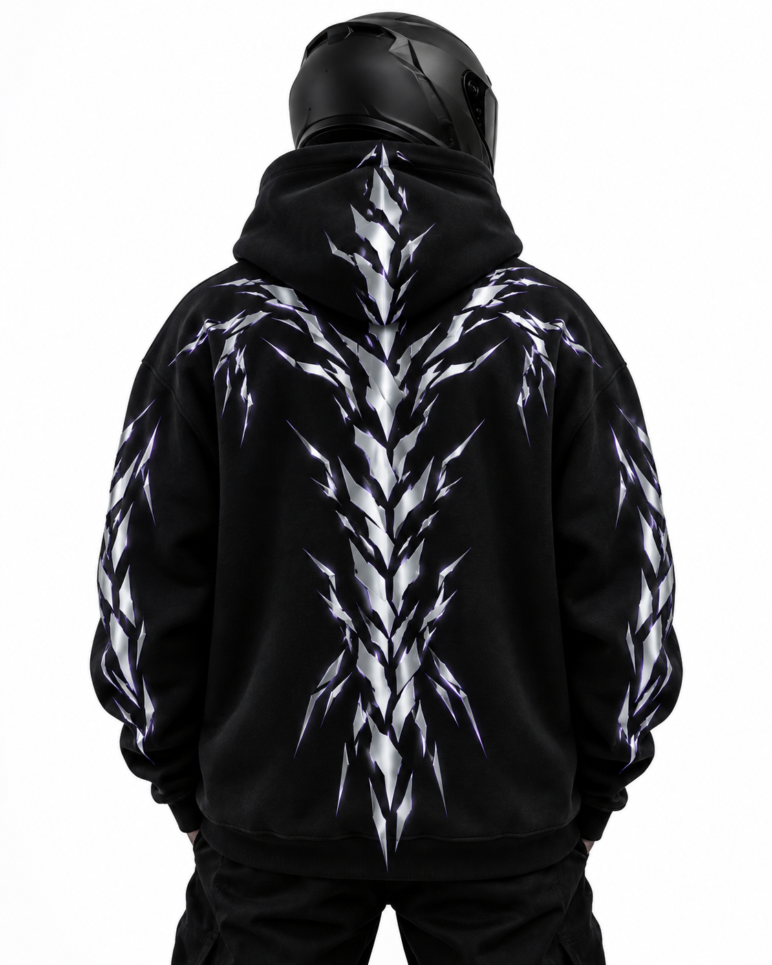 Storm Spine Reflective Hoodie back studio view