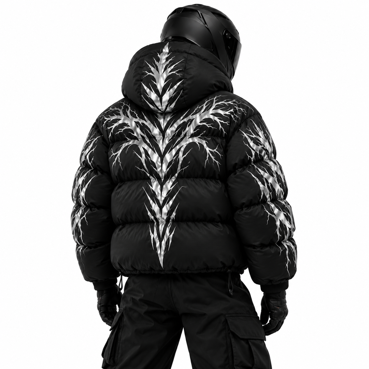Veilroot Reflective Down Puffer rear studio view