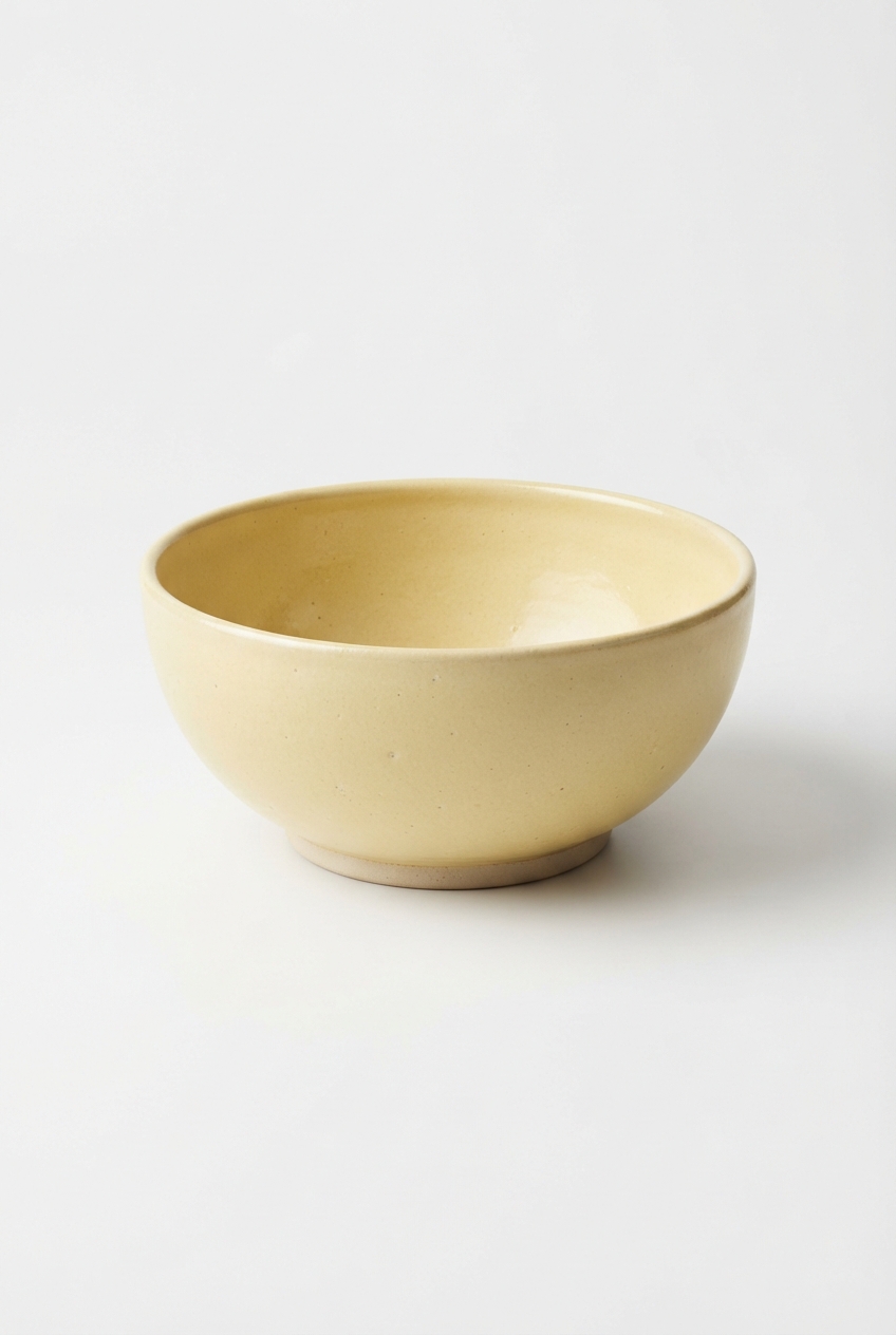 Set of four soft ceramic soup bowls in lightyellow tone
