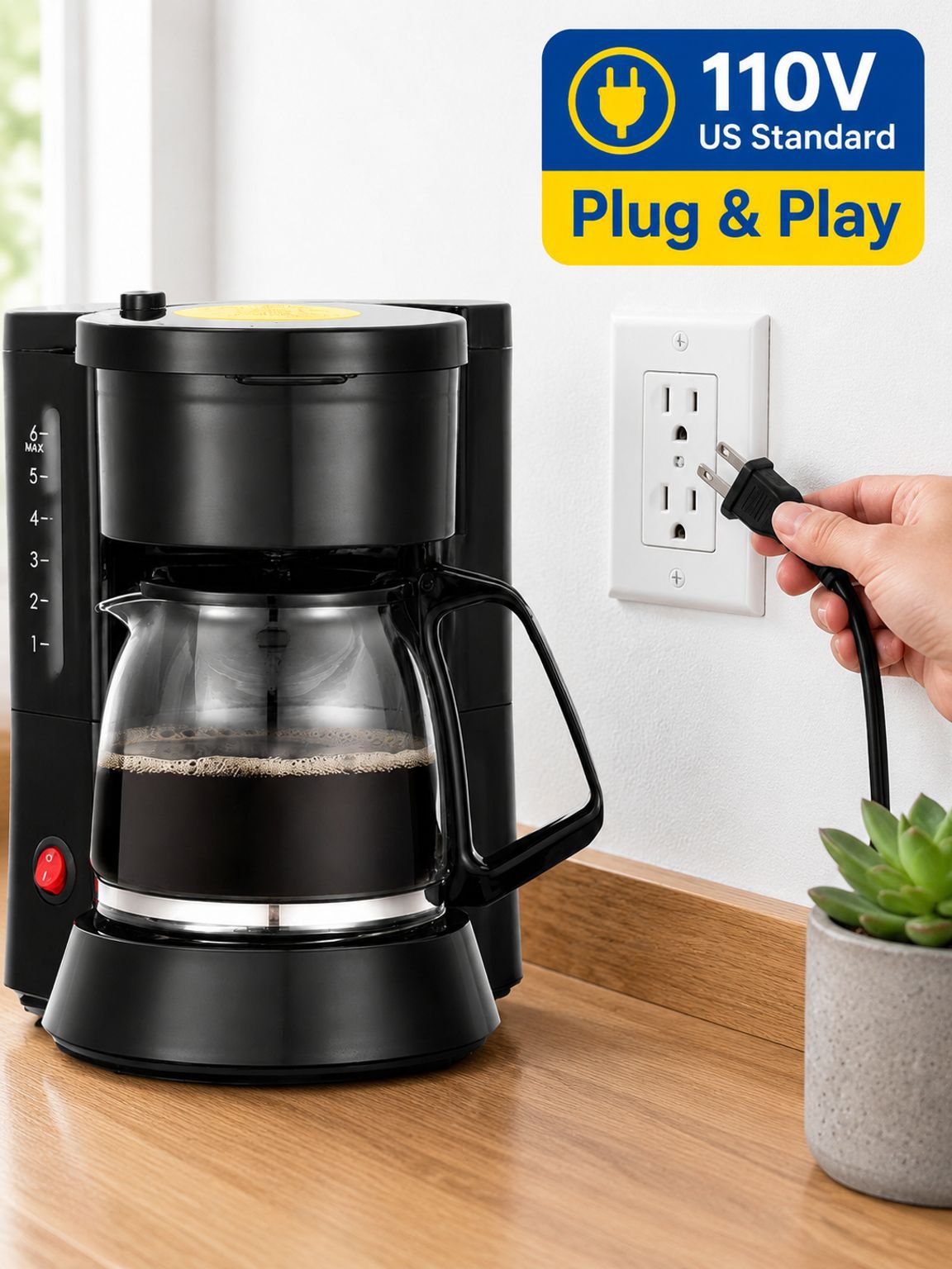 Electric drip coffee maker with spacious water tank