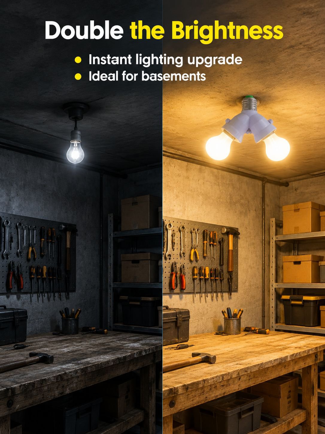 Multi-head extended lamp socket converter with multiple E26 bulb holders