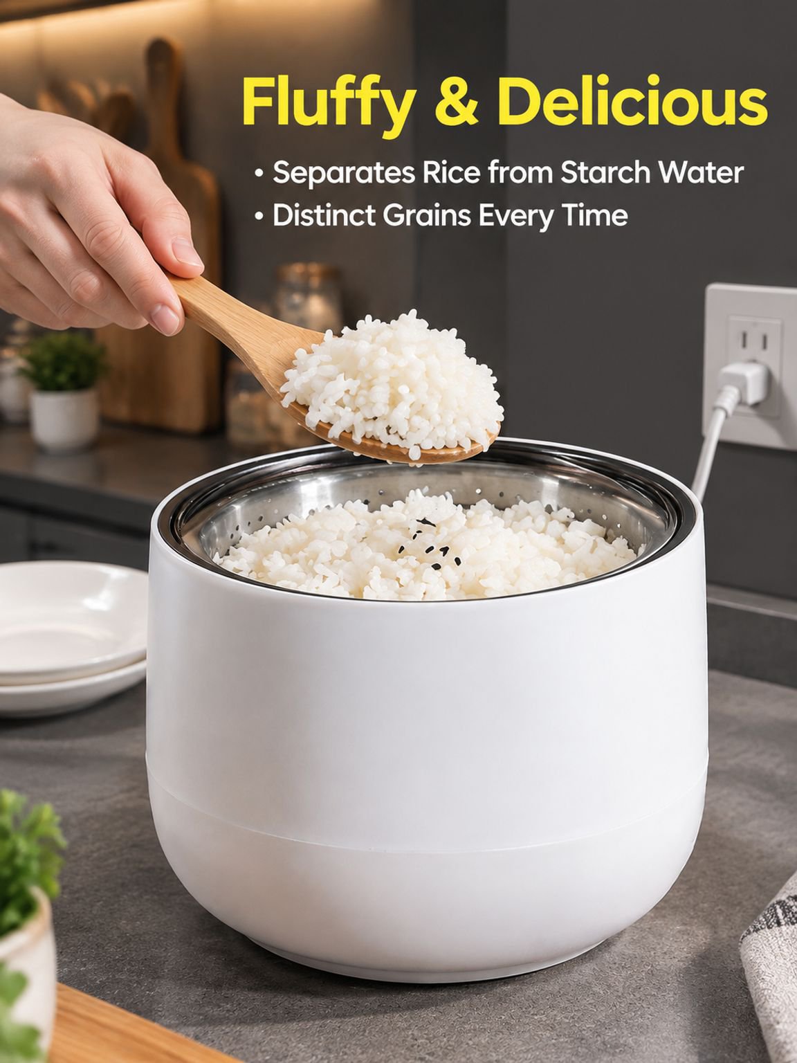 Compact healthy rice cooker for reducing excess starch in rice