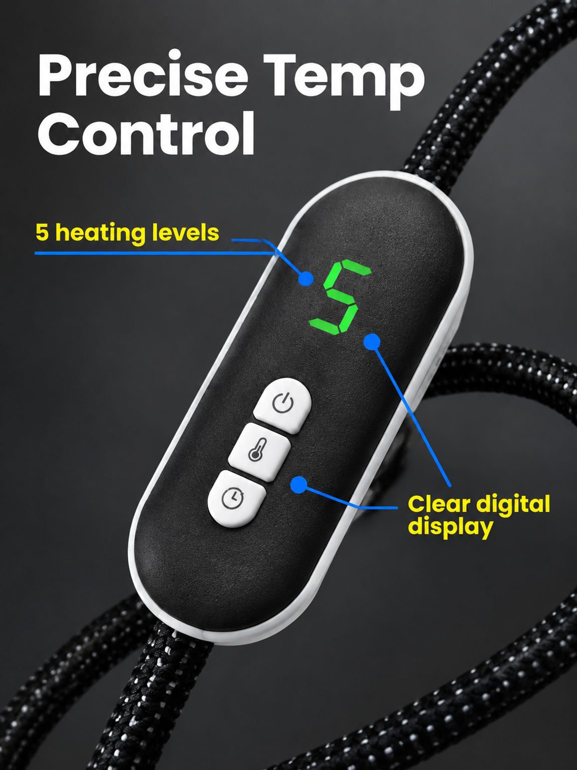 Adjustable temperature controls of the Pet Thermostatic Heating Pad.