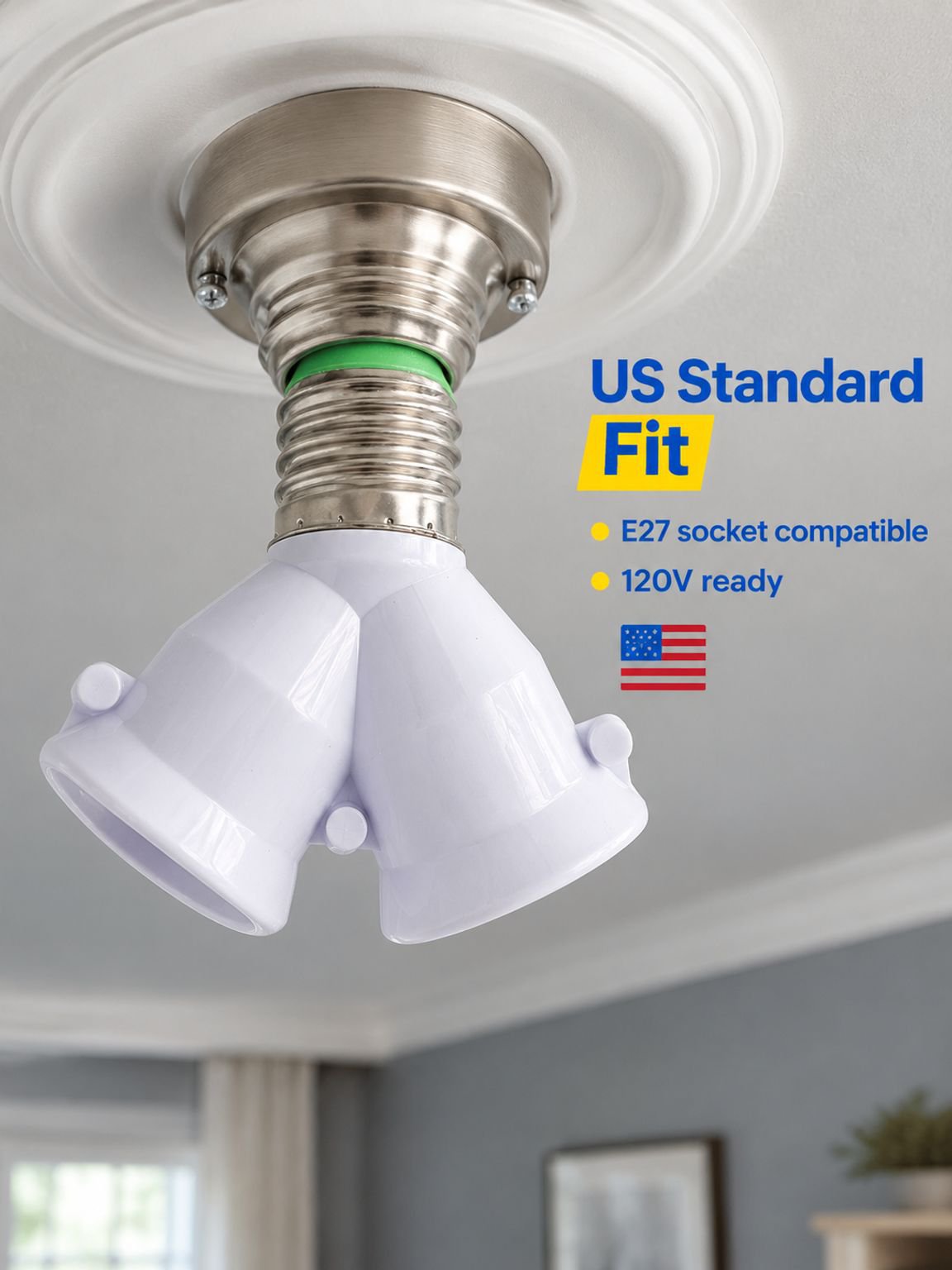 Multi bulb holder adapter installed on standard screw base lamp socket