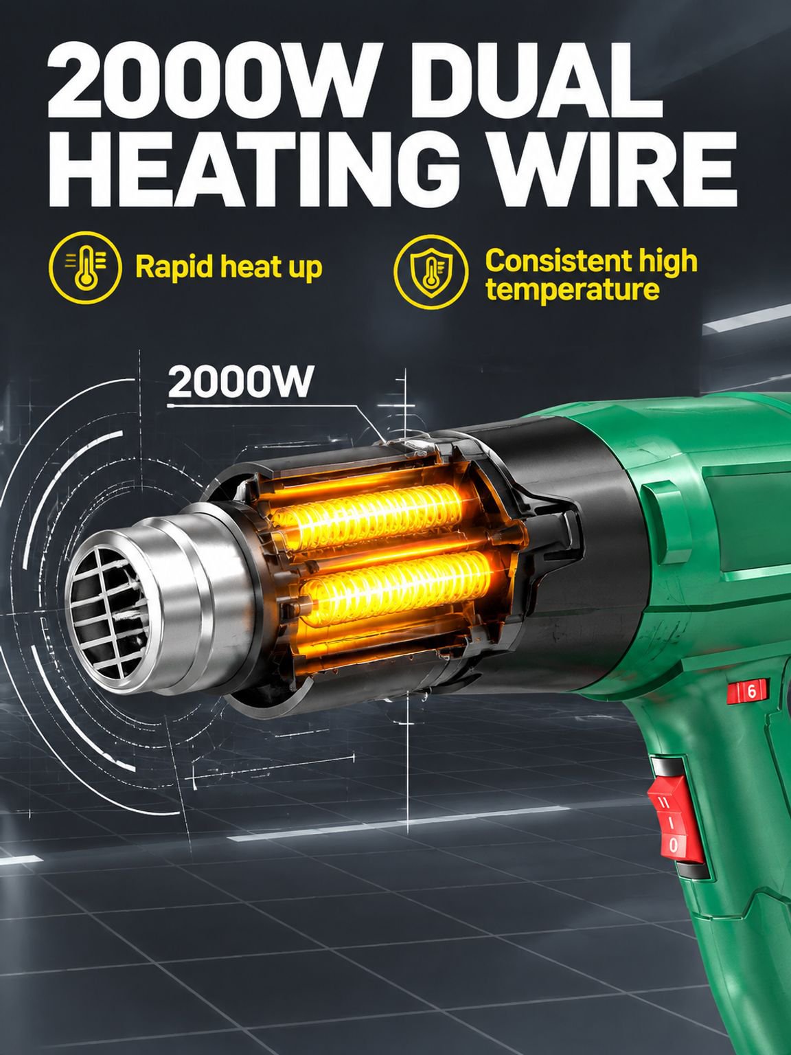 Close-up view of Portable Industrial Heat Gun Blower with ergonomic handle